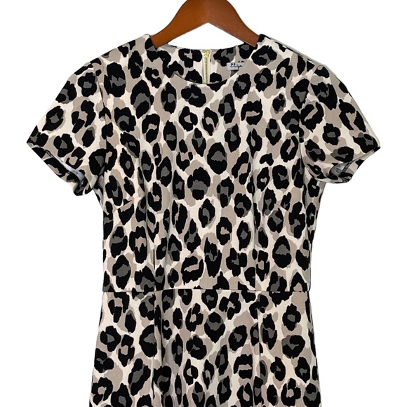 Eliza J Leopard Print Short Sleeve Fit & Flare Mini Dress Size 4 Tan Black - Picture 3 of 11